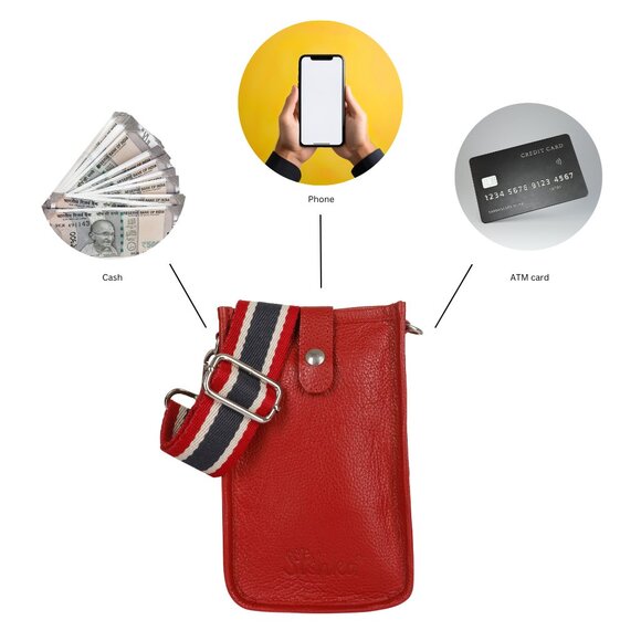 Leather Crossbody Red Phone Sling Wallet Bag–Small Shoulder  Bag for Daily Use - Picture 4 of 10